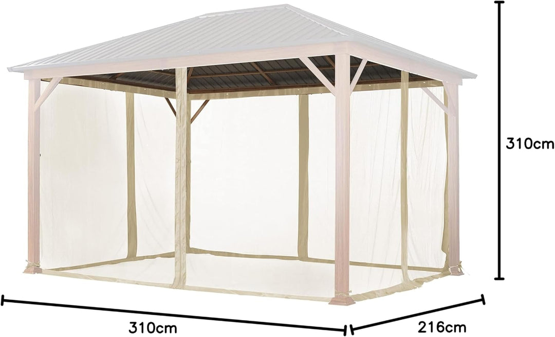 Moskitonetz für Gartenpavillon Forest Superior 3x4 m - Polyester - Insektengitter inkl. Haken, mit R