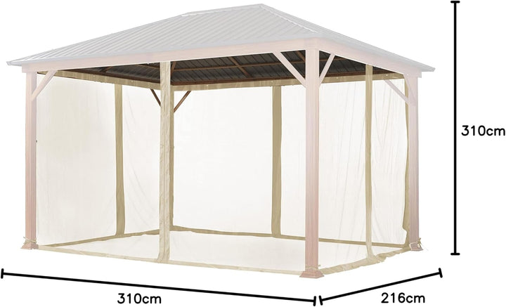 Moskitonetz für Gartenpavillon Forest Superior 3x4 m - Polyester - Insektengitter inkl. Haken, mit R