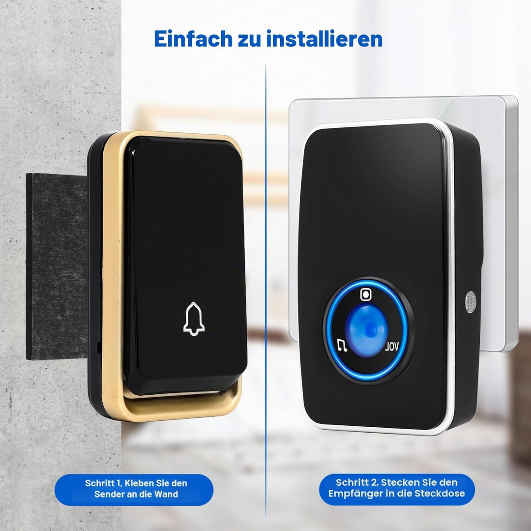 『Keine Batterie Erforderlich』Drahtlose Türklingel wasserdicht, AURTEC-Türklingel-Kit mit 1 Empfänger