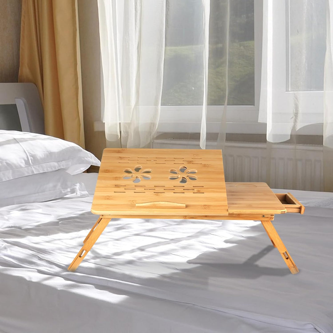 LANTUS Laptoptisch XL, Bambus, ideale Höhenverstellung, Neigungen, Schublade, Natur, 66 x 30 x 35 cm