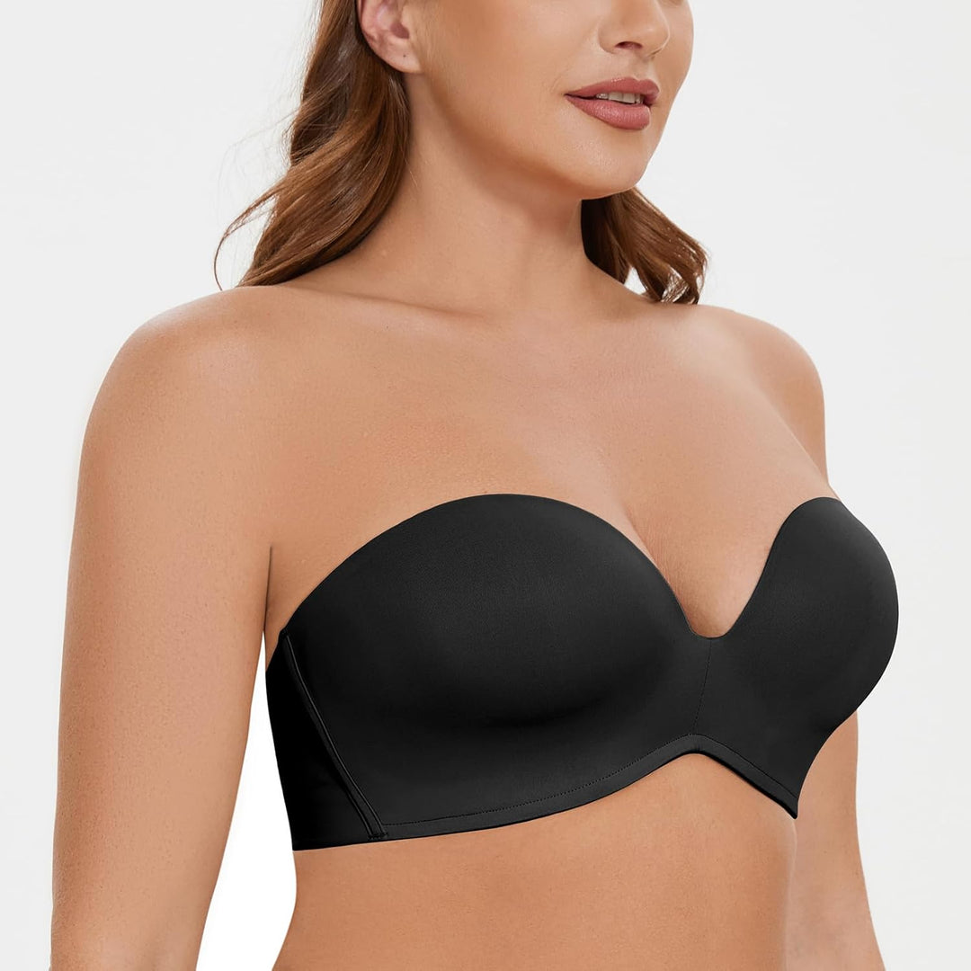 MELENECA Damen Ohne Bügel Gepolstert Anti-Rutsch Push Up Trägerloser BH 70E Schwarz, 70E Schwarz