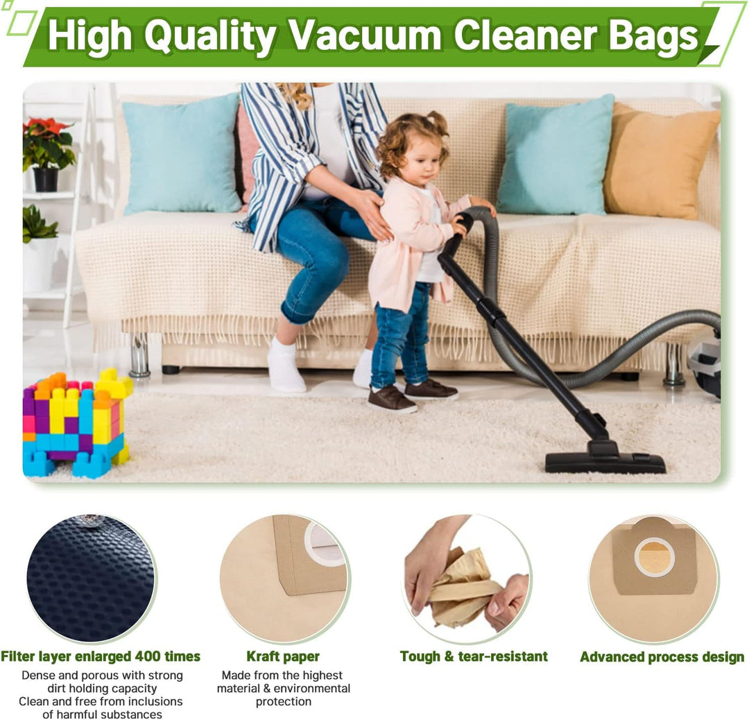 Rebirthcare 15 Stück WD3 Staubsaugerbeutel für Karcher 6.959-130.0 Papier Filtertüten Beutel für WD3