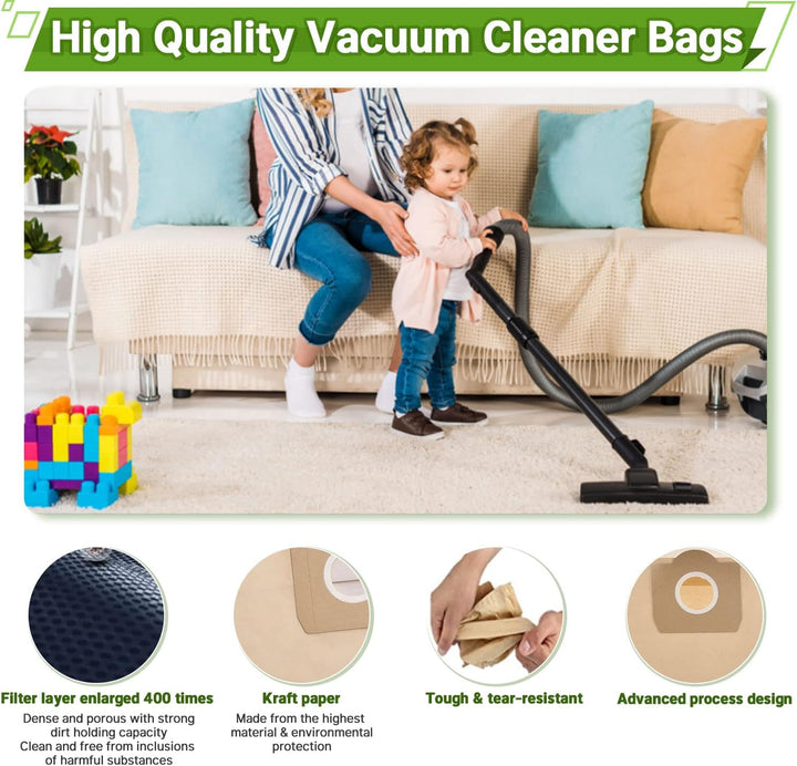 Rebirthcare 15 Stück WD3 Staubsaugerbeutel für Karcher 6.959-130.0 Papier Filtertüten Beutel für WD3