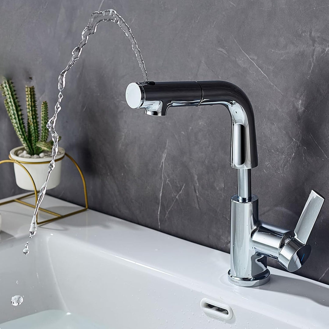 Waschtischarmatur mit Ausziehbar Wasserhahn Bad,Einhebelmischer Badarmatur Waschbeckenarmatur für mi