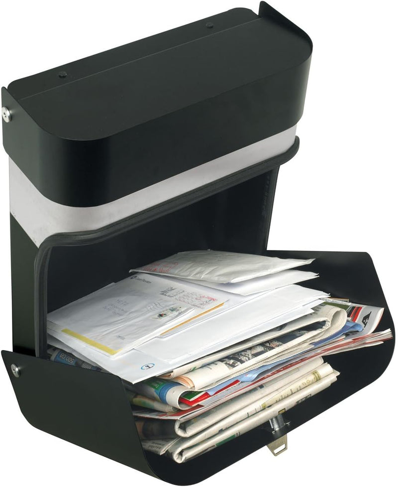 MEFA Briefkasten JUDO 640 (Farbe Tiefschwarz, Einwurfklappe oben, Entnahme vorne, Grösse: 490x350x15