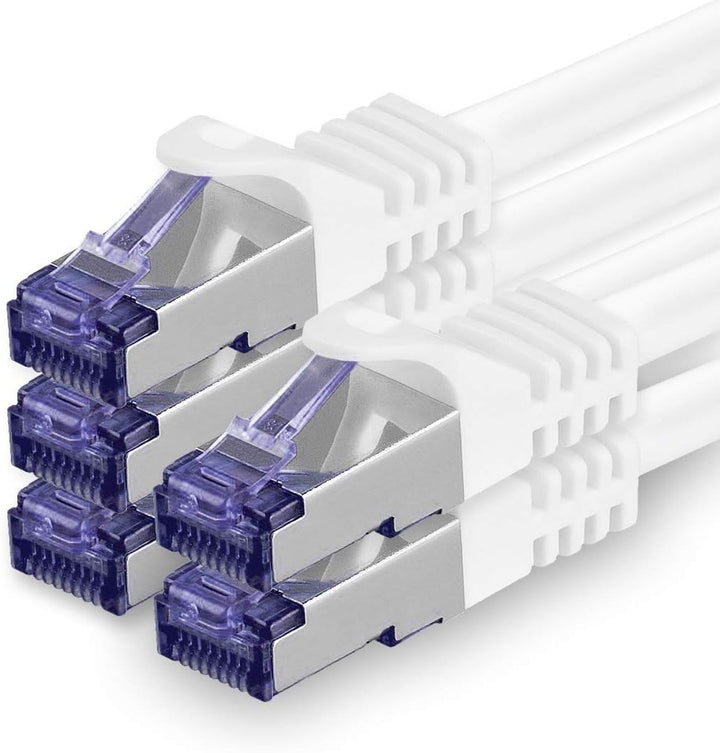 1aTTack.de Cat.7 Netzwerkkabel 7,5m - Weiss - 5 Stück - Cat7 Patchkabel (SFTP/PIMF/LSZH) Rohkabel 10