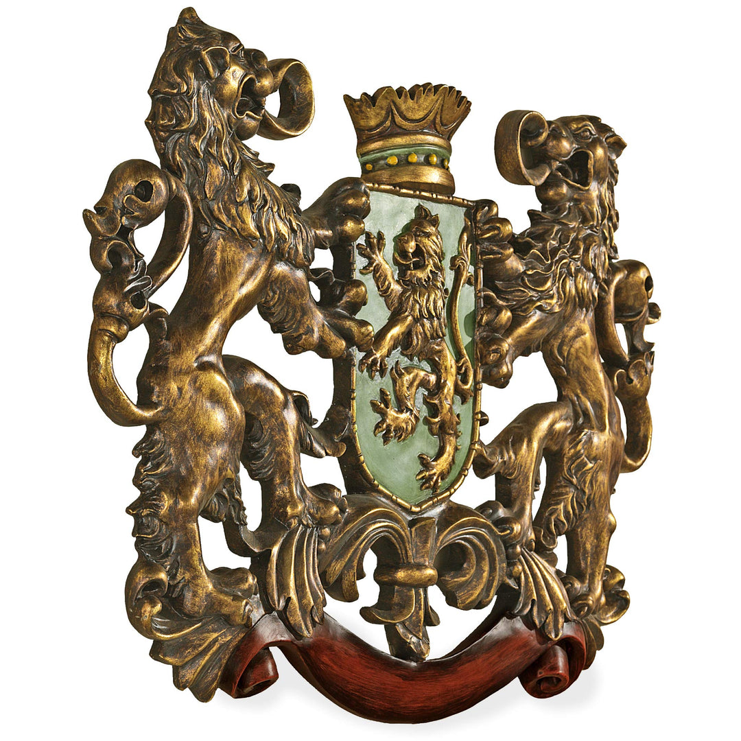 Design Toscano Heraldisches Löwenwappen, Wandfigur Die Pfütze überqueren, Die Pfütze überqueren