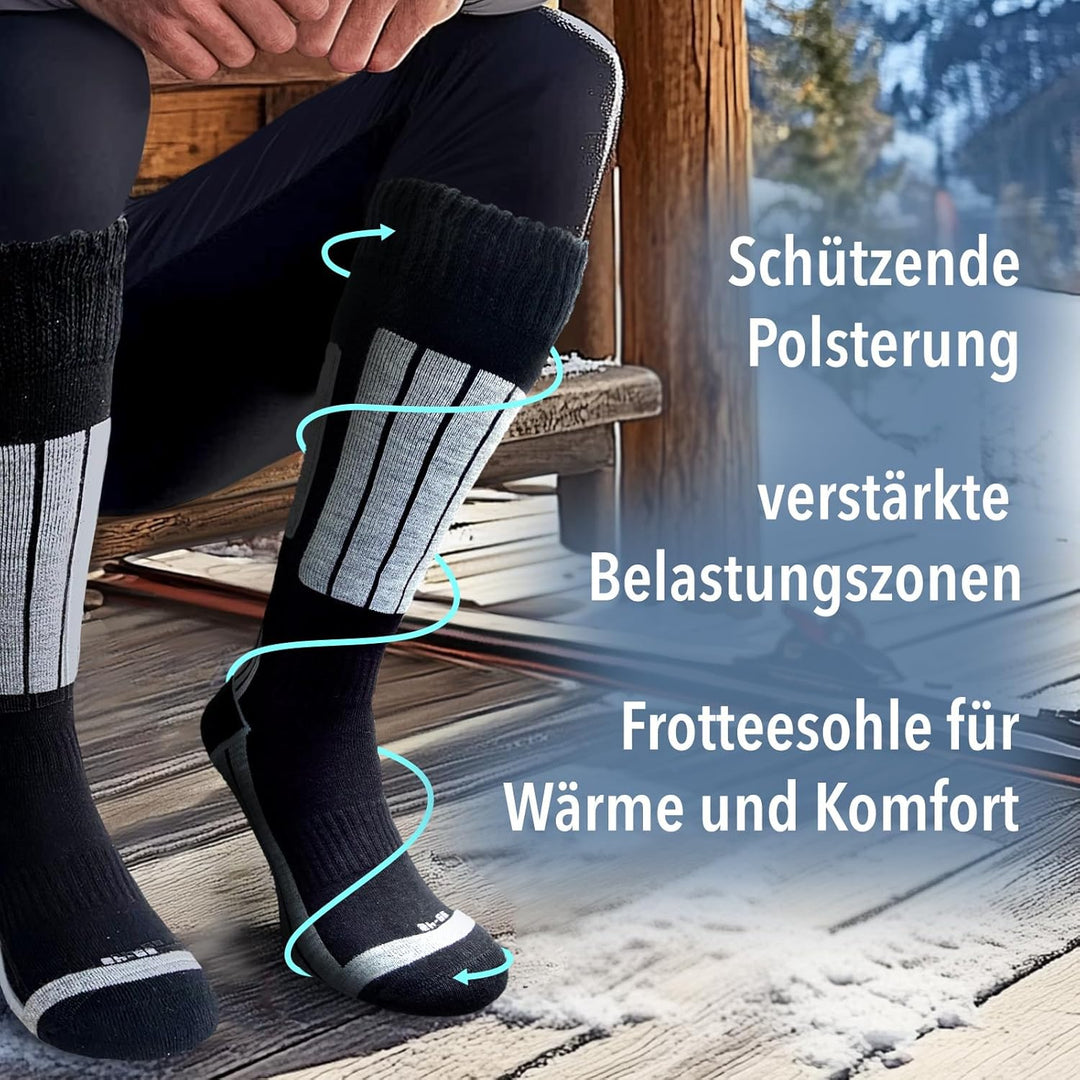 GAWILO Herren Skisocken mit Polsterung (4er-Pack) 20% wärmende Wolle 43-46 Schwarz, 43-46 Schwarz