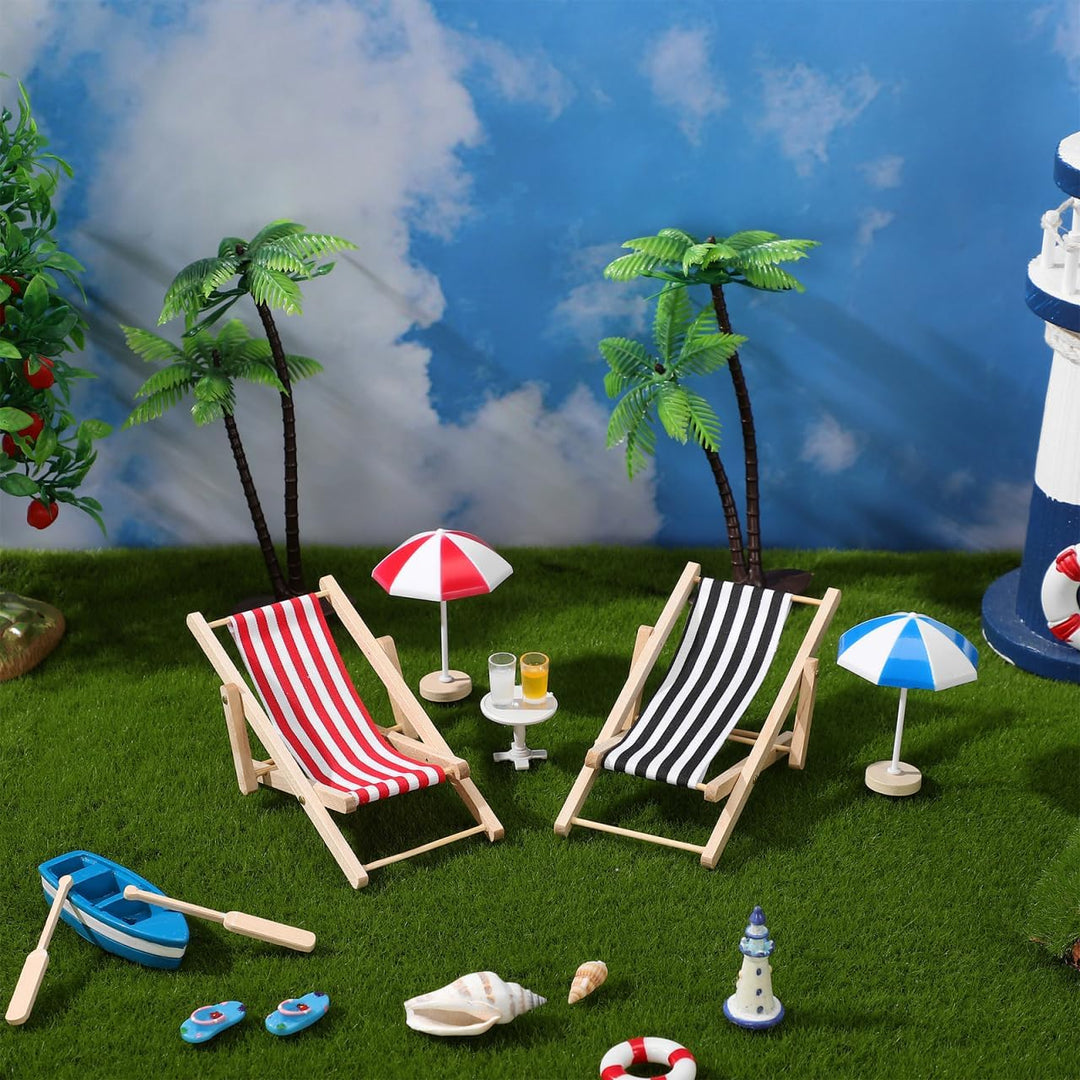 Didiseaon Miniatur-strandlandschaft-Set mit Palmen, Sonnenschirmen, Listrand-mikrolandschaft, Miniat