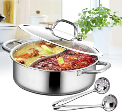28cm/32cm Shabu Dual Side Hot Pot Edelstahl Cookware 2 Kammern Mit Glasdeckel Shabu, Suppentöpfe Her