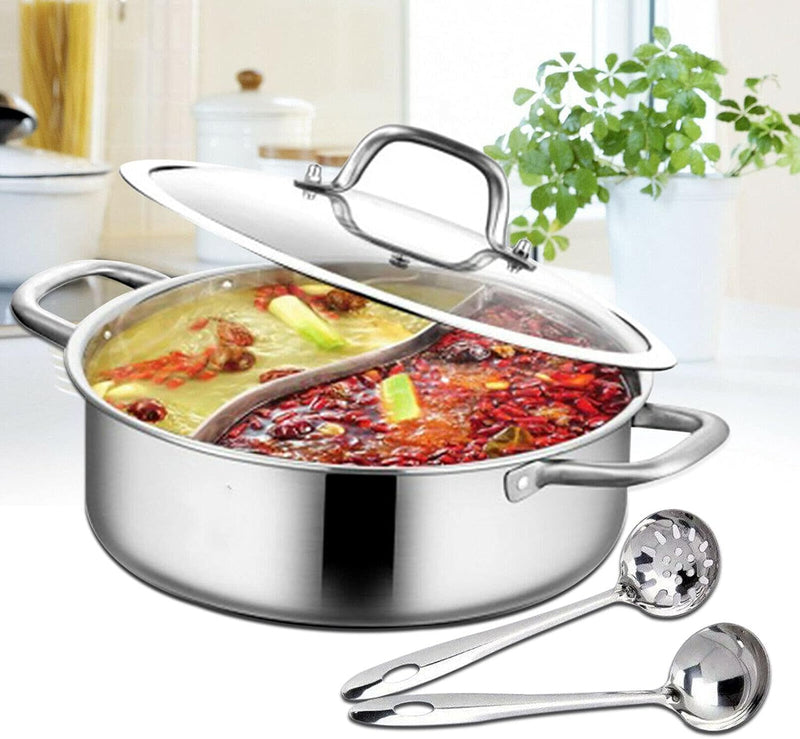 28cm/32cm Shabu Dual Side Hot Pot Edelstahl Cookware 2 Kammern Mit Glasdeckel Shabu, Suppentöpfe Her