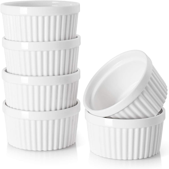 DOWAN Creme Brulee Schälchen Set, 6X 235ml Antihaft Souffle Förmchen Backofenfest, Porzellan Ramekin