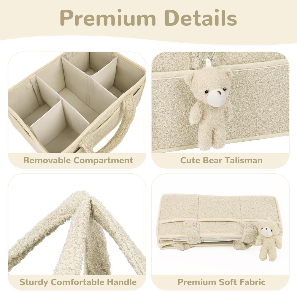Baby Windel Caddy Organizer, Windel Organizer, Plüsch Baby Diaper Caddy mit Fächern & Griffen, Off-W