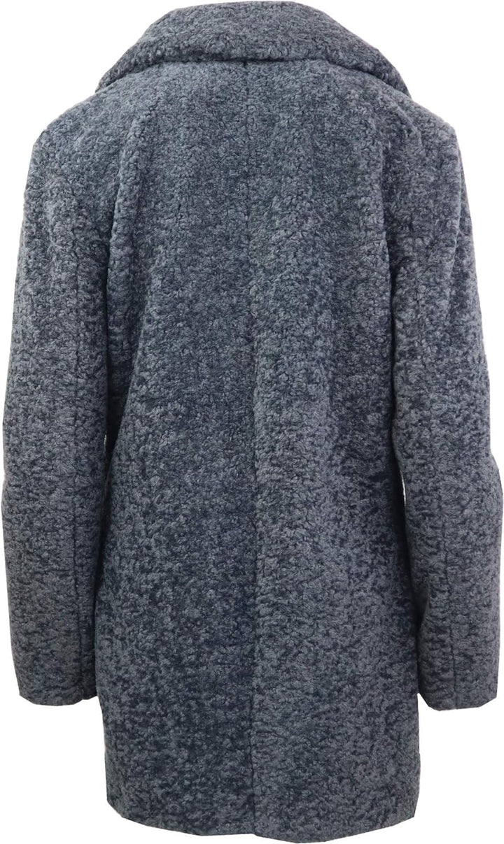 RICANO Mina, Zweireiher Teddymantel Damen Wintermantel in Braun, Grau oder Elfenbein (Dunkel-Grau, 2