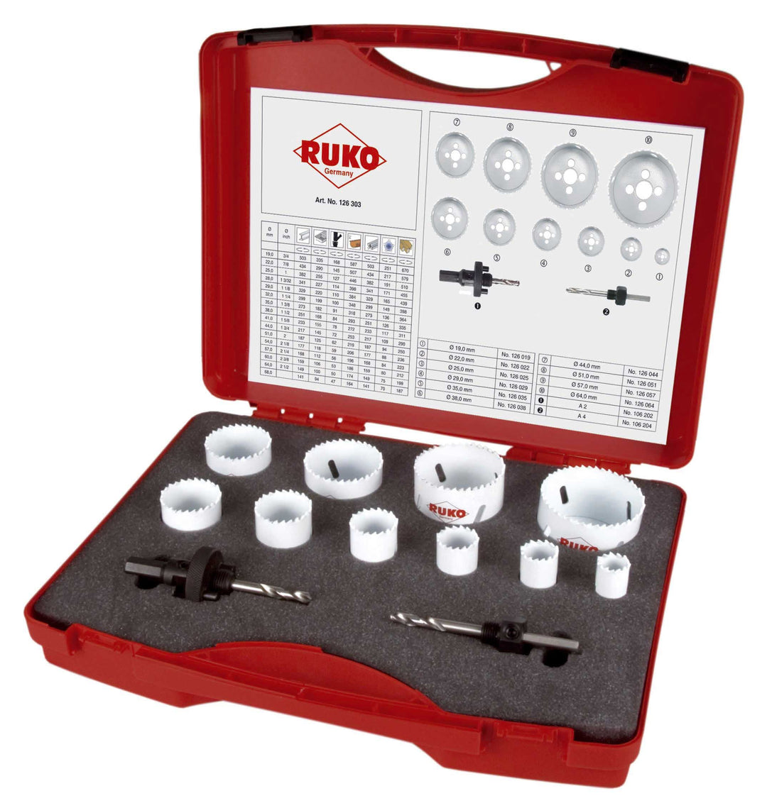 RUKO HSS Co 8-Bimetall-Lochsägensatz im Kunststoffkoffer Universal