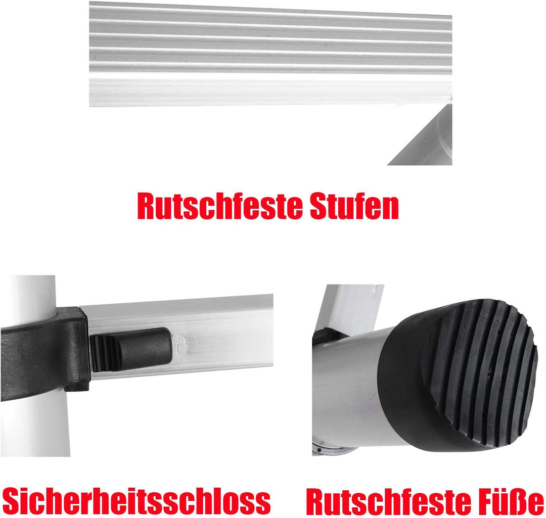 3,2m Teleskopleiter Mehrzweckleiter für Dachboden/Kletterdach/Büronutzung/Baujob Ausziehbar Aluleite