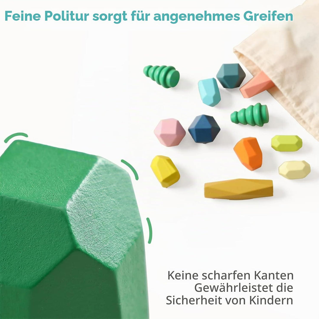 Montessori Holzspielzeug 28 PC Balanciersteine für Kinder,Stapelsteine Bausteine Balance Steine, Hol