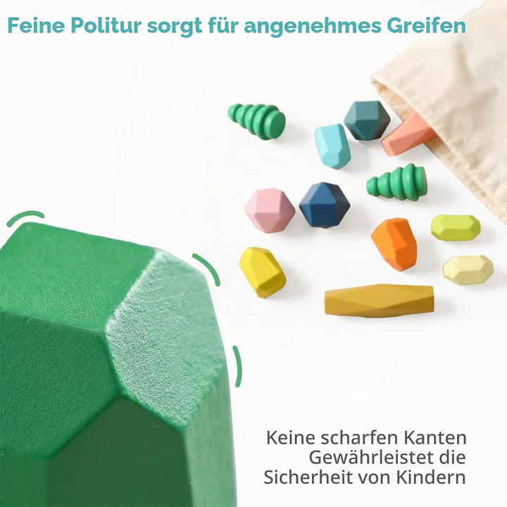 Montessori Holzspielzeug 28 PC Balanciersteine für Kinder,Stapelsteine Bausteine Balance Steine, Hol