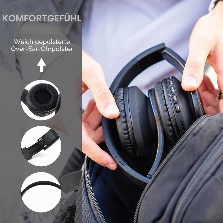 PowerLocus Bluetooth Kopfhörer Over Ear, Kabellose Kopfhörer, HiFi Stereo, Faltbare Kopfhörer mit Mi