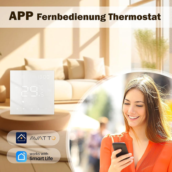 Smart WiFi Thermostat Für Wasser Fussbodenheizung und Gasboiler, Programmierbar Raumthermostat Unter