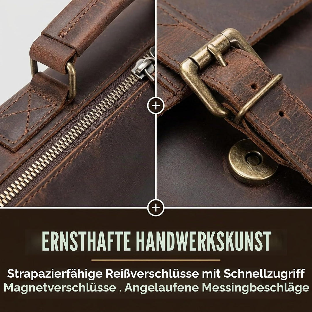 moonster Aktentasche Herren Leder - Handgefertigte Laptoptasche 16 Zoll aus Büffelleder, Messenger B