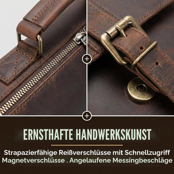 moonster Aktentasche Herren Leder - Handgefertigte Laptoptasche 16 Zoll aus Büffelleder, Messenger B