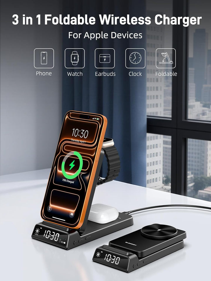 3-in-1 Wireless Ladestation für Apple, Faltbare Magnetische Ladestation für iPhone 17e/17 Pro Max/16