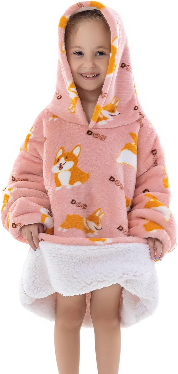 Wenlia Übergrosse Hoodie Sweatshirt für Erwachsene, Kinder, Kleinkinder, Sherpa Decke Sweatshirt Fla