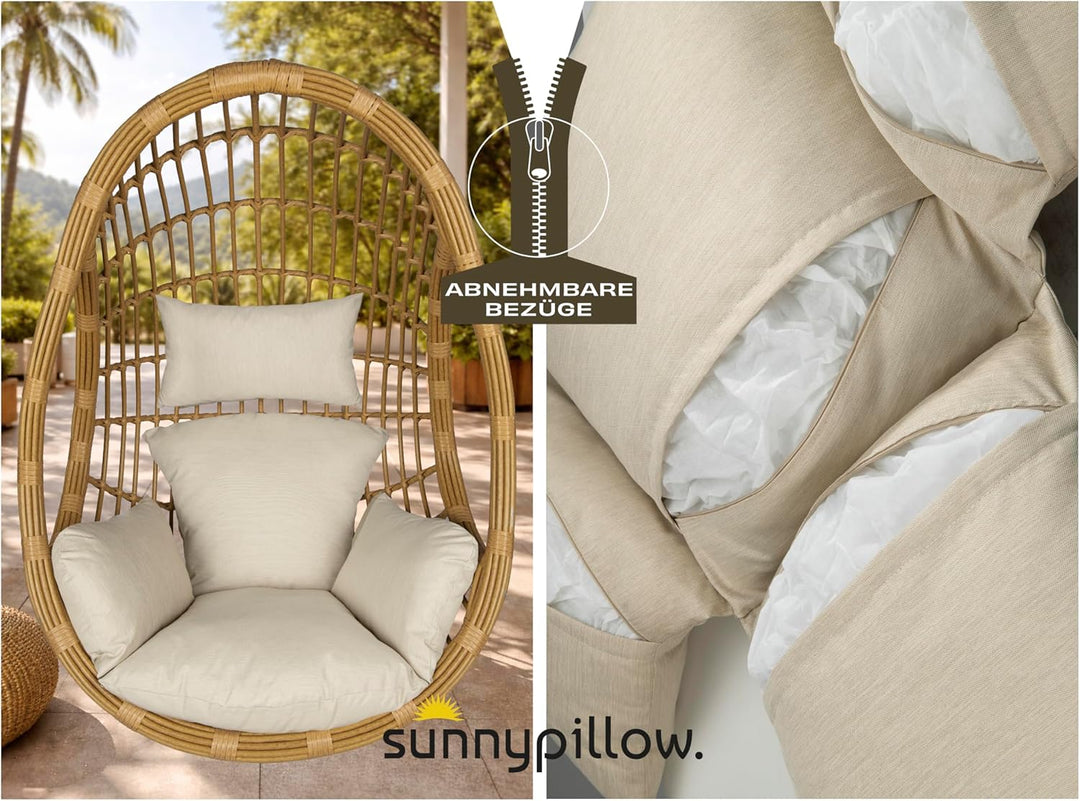 sunnypillow Hängesessel Kissen - Outdoor, Indoor - Auflage für Rattan & Polyrattan Hängeschaukel - P