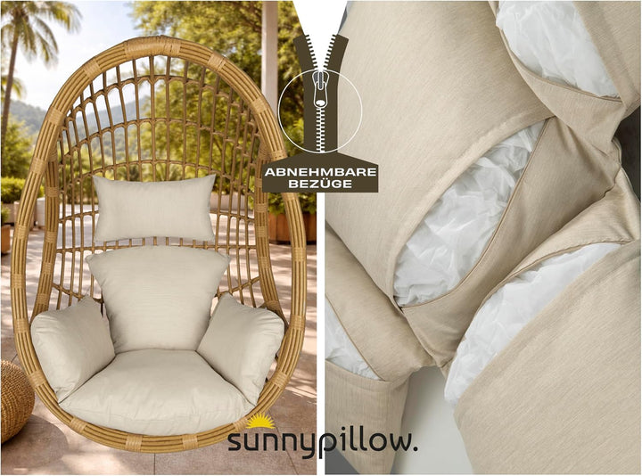 sunnypillow Hängesessel Kissen - Outdoor, Indoor - Auflage für Rattan & Polyrattan Hängeschaukel - P