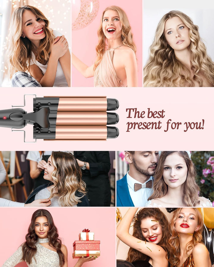 25mm Welleneisen für Haare, Lockenstab 3 Fässer Beach Wave (Or rose), Or Rose
