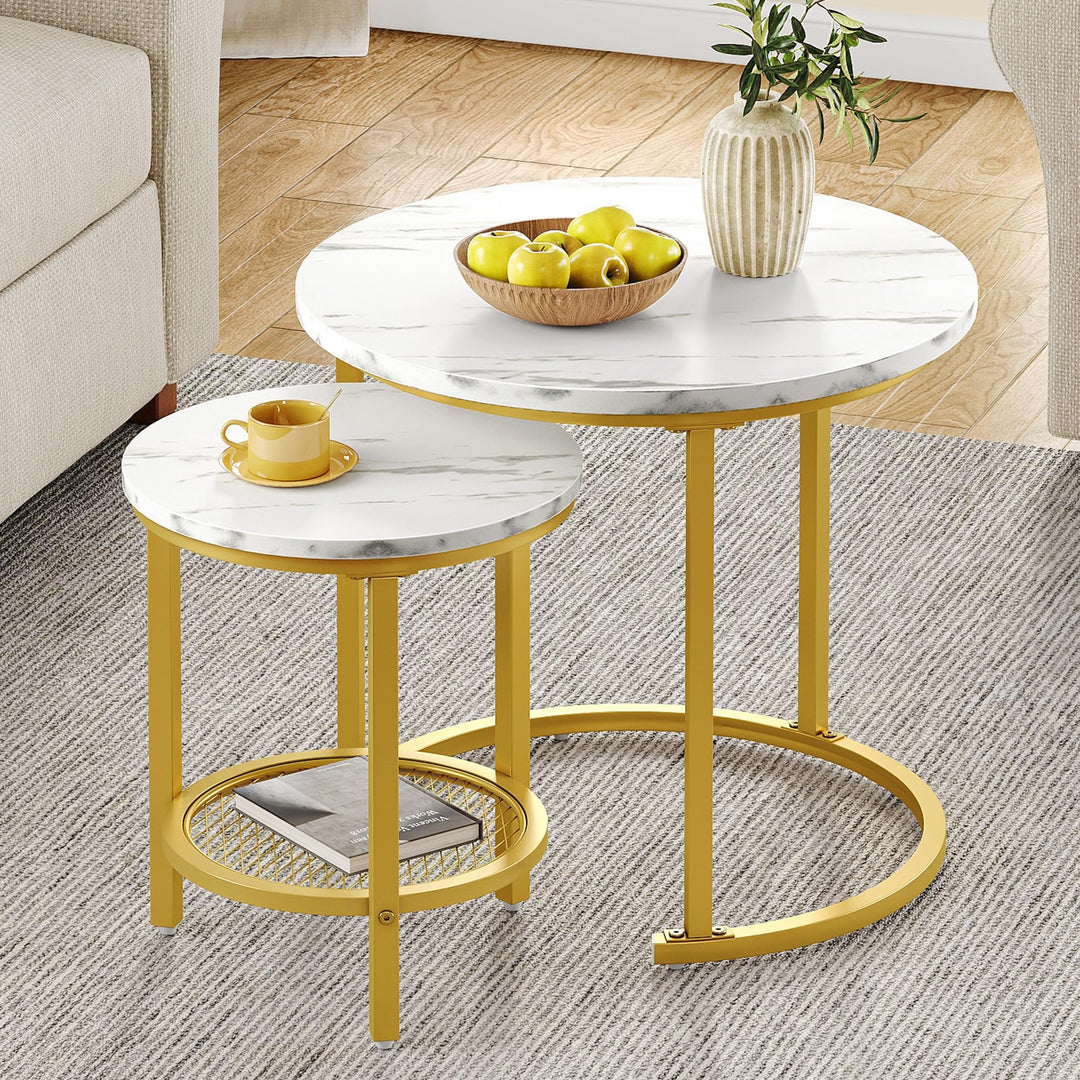 YITAHOME Couchtisch 2er Set Rund, Wohnzimmertisch Modern mit Stauraum, Beistelltisch 2er Set Stapelb