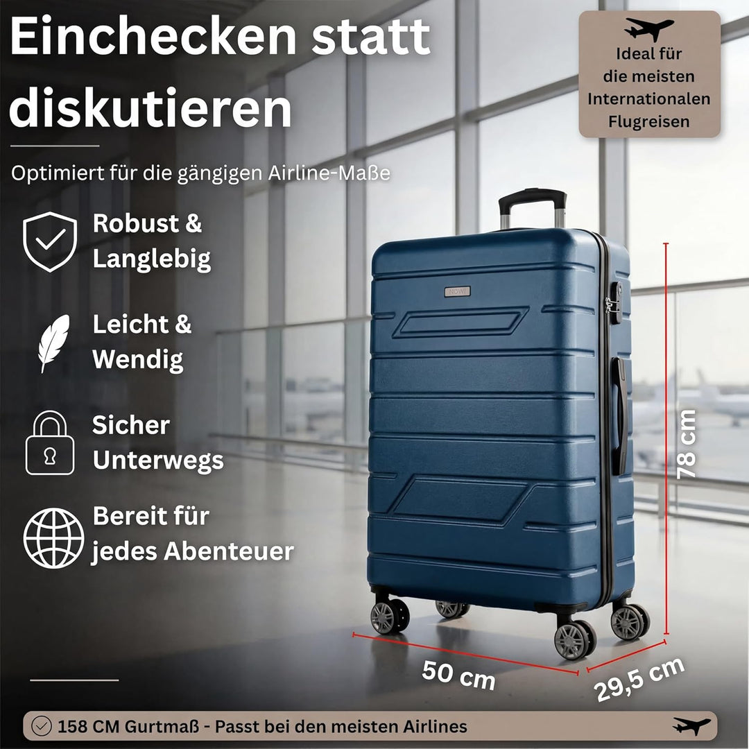 NOWI Hartschalenkoffer XL Gross - 100L Volumen - 158cm Gurtmass - 8 Rollen 360° drehbar - Leichter K