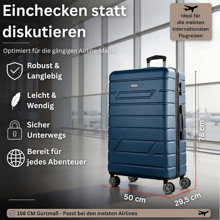 NOWI Hartschalenkoffer XL Gross - 100L Volumen - 158cm Gurtmass - 8 Rollen 360° drehbar - Leichter K