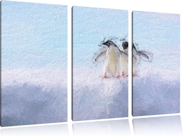 zwei kleine Adeliepinguine auf Eisscholle NewArt 3-Teiler Leinwandbild 120x80 Bild auf Leinwand, XXL