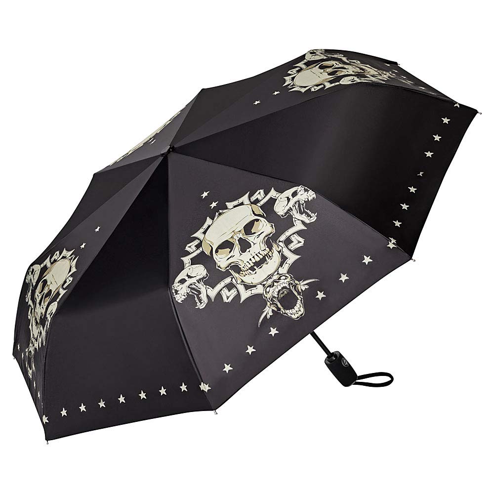 VON LILIENFELD Regenschirm Taschenschirm Skull Totenkopf Schädel Windfest Auf-Zu-Automatik Stabil Le