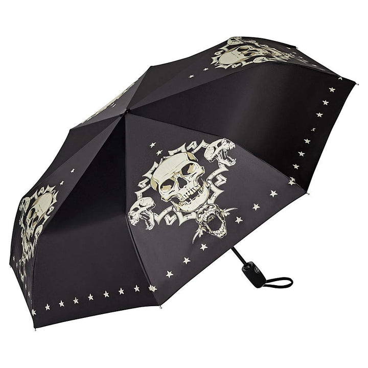 VON LILIENFELD Regenschirm Taschenschirm Skull Totenkopf Schädel Windfest Auf-Zu-Automatik Stabil Le
