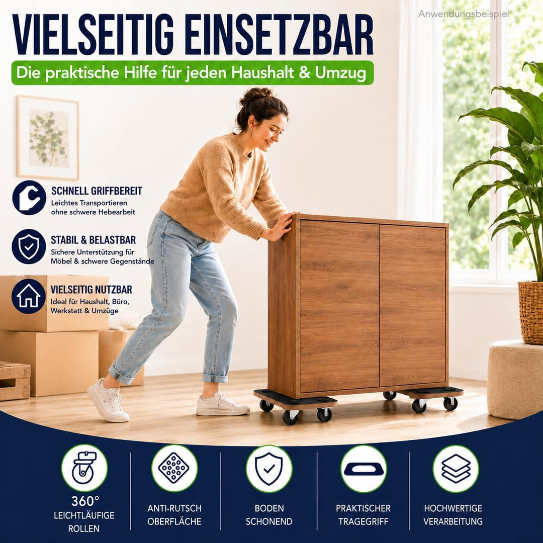 Transportroller 2er-Set bis 200kg - Möbelroller mit 360° Lenkrollen, rutschfest & robust - Transport