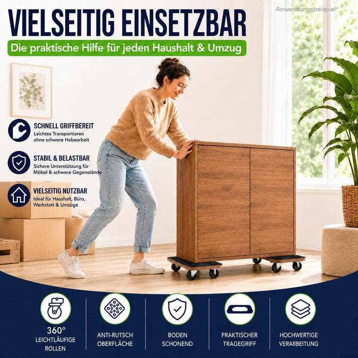 Transportroller 1er-Set bis 200kg - Möbelroller mit 360° Lenkrollen, rutschfest & robust - Transport