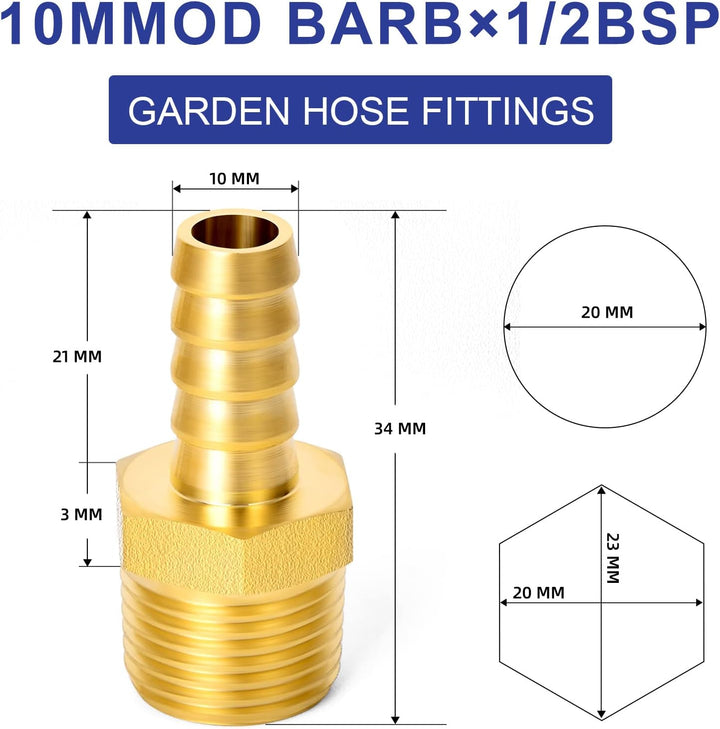 ERGAOBOY 10 Stk 10mm OD Barb auf 1/2" BSP Stecker, Messing Schlauchtülle Kompressionsfittings 1/2" M