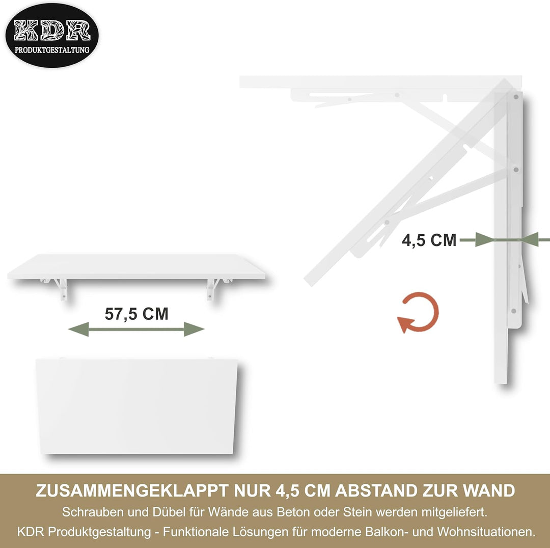 KDR Produktgestaltung Wandklapptisch Schreibtisch Tischplatte 80x40 cm in Weiss Klapptisch Esstisch