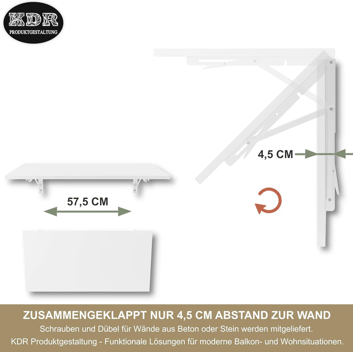 KDR Produktgestaltung Wandklapptisch Schreibtisch Tischplatte 80x40 cm in Weiss Klapptisch Esstisch