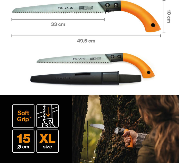 Fiskars Handsäge für frisches Holz bis Ø 15 cm, Mit feststehendem Blatt, Inklusive Kunststoff-Köcher