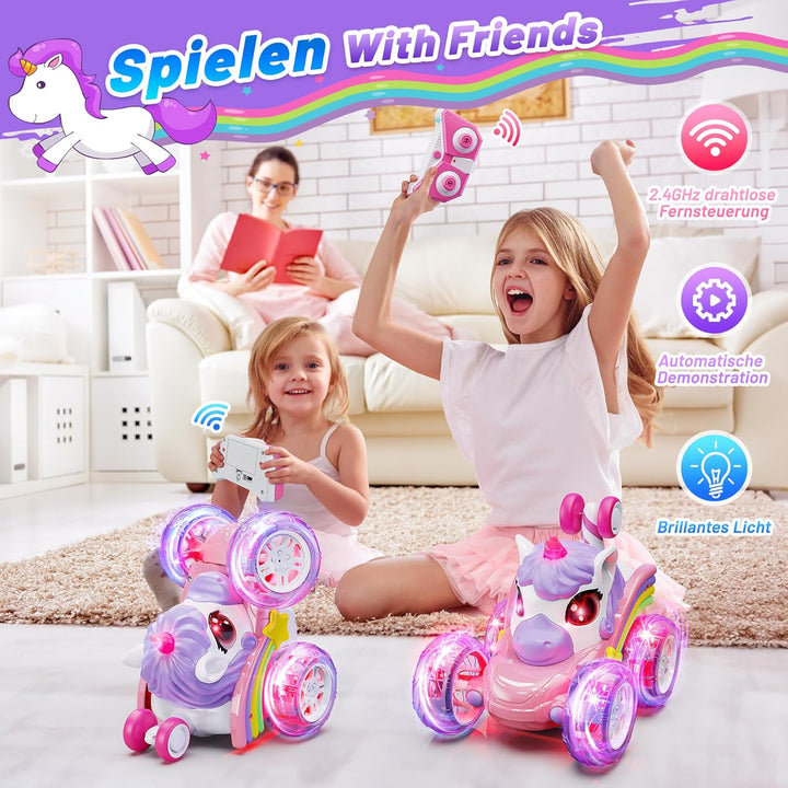 Hot Bee Einhorn Ferngesteuertes Auto ab 3 Jahre, Geschenk Mädchen 3 4 5 6 Jahre, 2.4GHz RC Auto, Ein