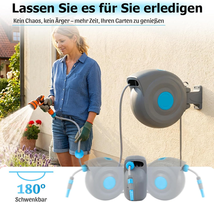 180° Schwenkbar Wand-Schlauchbox RollUp 20 m, Schlauchtrommel, – Wasserschlauch Trommel, inkl. Wandh