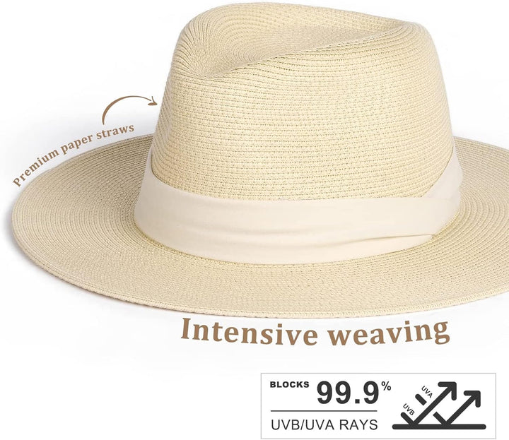 FURTALK Unisex Panamahut Breite Krempe Stroh Sonnenhut für Damen und Herren Verstellbare Strohhut M-