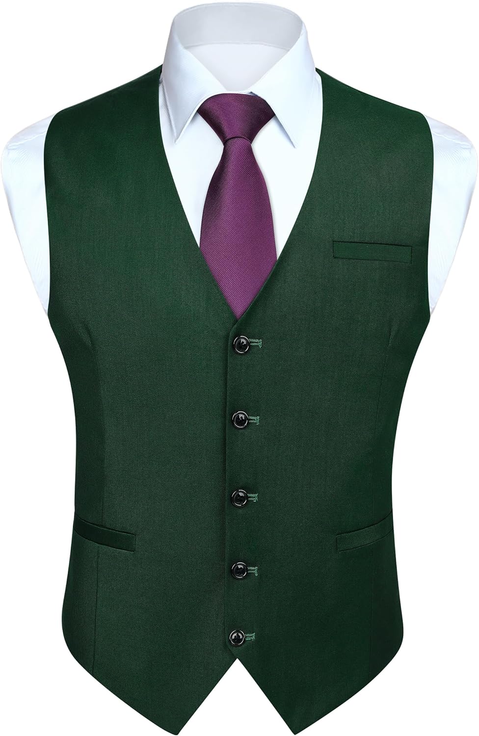 HISDERN Herren Formale Hochzeit Party Weste Baumwolle Einfarbig Weste XXL Waldgrün, XXL Waldgrün