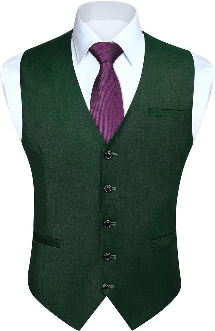 HISDERN Herren Formale Hochzeit Party Weste Baumwolle Einfarbig Weste XXL Waldgrün, XXL Waldgrün