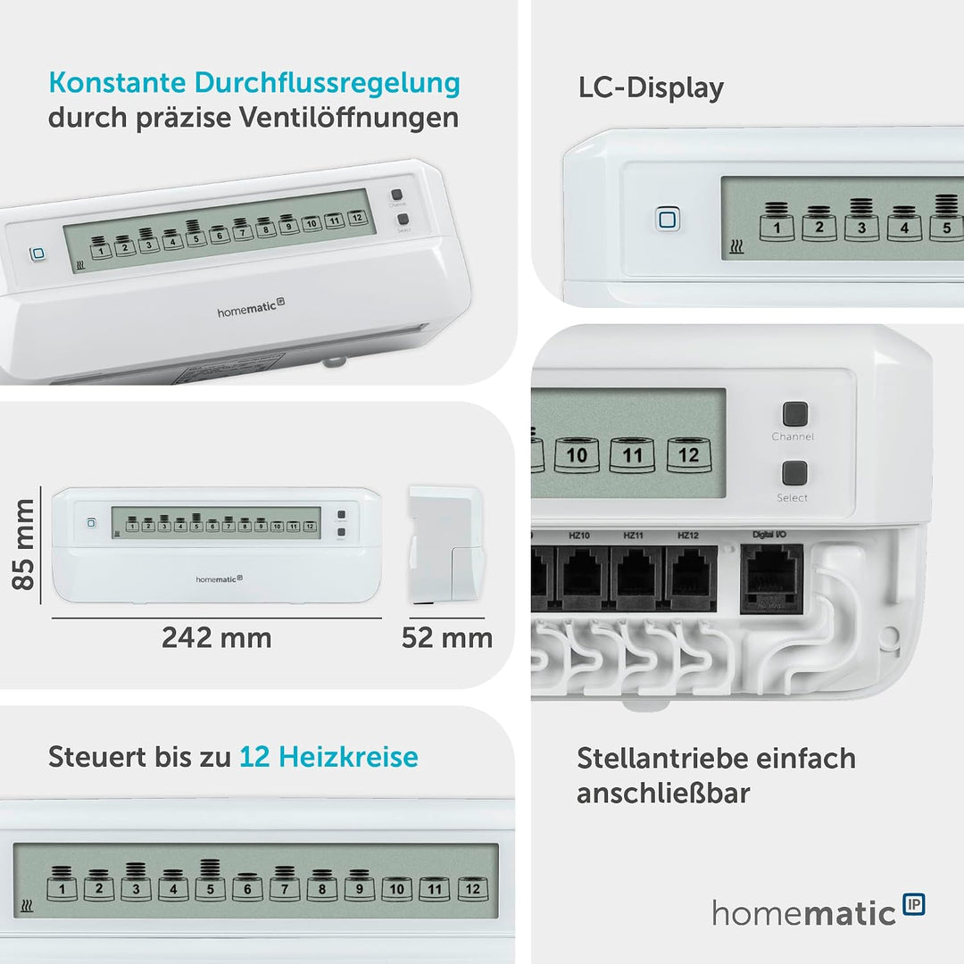 Homematic IP Smart Home Fussbodenheizungscontroller – 12-fach, motorisch, digitale Steuerung Fussbod