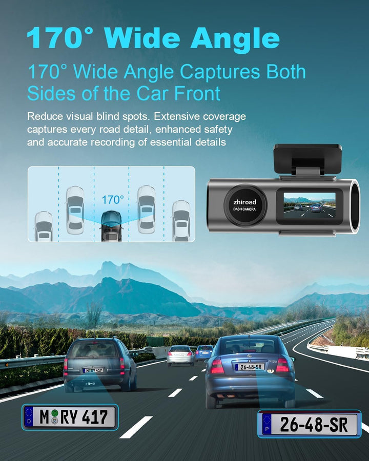 4K WiFi Dashcam Auto Vorne,App-Steuerung Auto Dashcam mit 64G SD-Karte und Abnehmbare Halterung,1.47